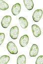 Cucumber slices group vegetables top white background