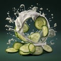 cucumber slices with milk splash - generative Ai illustration