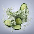 cucumber slices with milk splash - generative Ai illustration