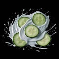 cucumber slices with milk splash - generative Ai illustration