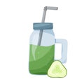 Cucumber smoothie. Healthy vegetable drink, isolated icon. Flat food vector illustration. Cartoon hand drawn detox cocktail. Mason