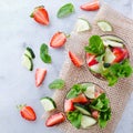 Cucumber strawberry mint fresh infused water detox drink cocktail lemonade Royalty Free Stock Photo