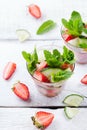 Cucumber strawberry mint fresh infused water detox drink cocktail lemonade Royalty Free Stock Photo