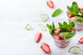 Cucumber strawberry mint fresh infused water detox drink cocktail lemonade Royalty Free Stock Photo