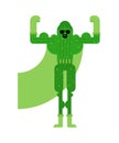 Cucumber superhero. Super Vegetable in mask and raincoat. Strong cucumbers