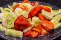 Cucumber and tomato salad with olive oil