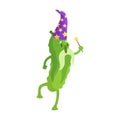 Cucumber In Wizard Costume With Magic Wand, Part Of Vegetables In Fantasy Disguises Series Of Cartoon Silly Characters