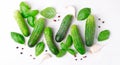 Cucumbers, basil leaves, garlic and pepper on white Royalty Free Stock Photo