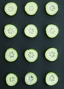 Cucumbers` slices. Knolling. Royalty Free Stock Photo