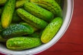 Cucumbers soaked in water for pickling. Homemade cucumbers. . Stocks for the winter. Billets from vegetables.