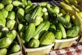 Cucumbers and squash at farmers market Royalty Free Stock Photo