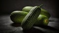 cucumbers on the table, black background, generative ai