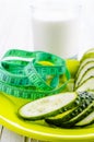 Cucumbers, yogurt and centimeter Royalty Free Stock Photo