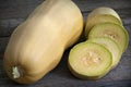 Cucurbit slices on wooden boards Royalty Free Stock Photo