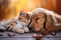 Cuddly Cat dog sleeping. Generate Ai Royalty Free Stock Photo