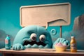 Cuddly extrange funny criatures, bored, with blank signboards to help to communicate the messages, copy space, generative ai
