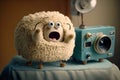 Cuddly extrange funny criatures, with a camera, with blank signboards to help to communicate the messages, copy space, generative