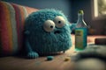Cuddly extrange funny criatures, drinking, with blank signboards to help to communicate the messages, copy space, generative ai