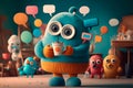Cuddly extrange funny criatures, proud, with blank signboards to help to communicate the messages, copy space, generative ai