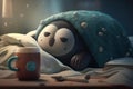 Cuddly extrange funny criatures, sleepy, with blank signboards to help to communicate the messages, copy space, generative ai