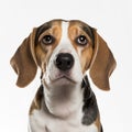 Ravishing realistic portrait beagle dog on white isolated background. Royalty Free Stock Photo