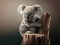 A cuddly koala bear clinging onto a tree with its large paws and fuzzy fur. Cute creature. AI generation Royalty Free Stock Photo