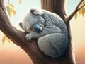 A cuddly koala snoozing in a sunsoaked tree Cute creature. AI generation Royalty Free Stock Photo