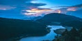 Cueifong Lake Sunrise from Taipingshan National Forest Recreation Area in Yilan, Taiwan.