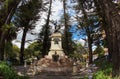 View of the monument dedicated to Abdon Calderon in the park Calderon in the historical center of the city of Cuenca. Wide angle