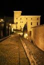 Historical facades and streets of The ancient city of Cuenca at night Royalty Free Stock Photo