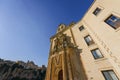 Low angle view exterior building blue sky Cuenca Spain