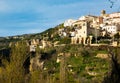 Cuenca cityscape on rocky ledge overlooking parish church of San Miguel Royalty Free Stock Photo