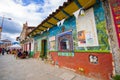 Cuenca, Ecuador - April 22, 2015: Cultural museum and cafe building, very colourful small townhouse