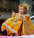 cuenca, Ecuador, Dec 24, 2021 - Baby Jesus statue dressed up in the traditional Traveling Child Pase del Nino Christmas