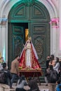 Cuenca, Ecuador, Dec 7, 2021 - The Traveling Child statue is brought out from the church for traditional Christmas Eve