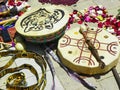 Cuenca, Ecuador. Details of Chacana Chakana or Ceremony in homage to Pachamama Mother Earth Royalty Free Stock Photo