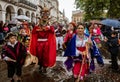Cuenca, Ecuador, Feb 8, 2018: Man wears devil costume in parade