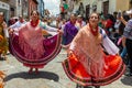 Elderly female folk dancers represent the culture of the Cayambe, Ecuador