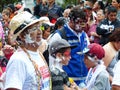 Cuenca, Ecuador. Foam is spraying during Carnival