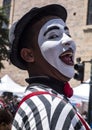 Cuenca, Ecuador - November 3, 2015 -A mime clown entertains the crowd