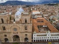 Cuenca, Ecuador - October 21, 2017 - Aerial view of the iconic New Cathedral with blue domes Royalty Free Stock Photo
