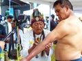 Healer performing ceremony of health cleaning, Ecuador