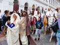 Cuenca, Ecuador. Parade Pase del NiÃÆÃÂ±o Viajero, Joseph and Mary with baby Jesus doll Royalty Free Stock Photo