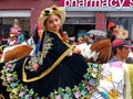 Cuenca, Ecuador. Parade Paseo del Nino Viajero. Girl in traditional costume with embroidery Royalty Free Stock Photo