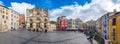 Cuenca, Spain - October 20, 2019: Panoramic view of Plaza Mayor and Santa Maria and San Julian Cathedral of Cuenca, Spain