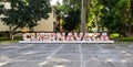 Cuernavaca, Mor, Mexico - December 19, 2018: Sign with city name in white letters with colorful Mexican-style decorations in Hacie Royalty Free Stock Photo