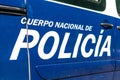 Cuerpo Nacional de Policia, National Police Corps, sign on the vehicle of spanish national civilian police force