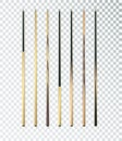 Cues for billiard, snooker realistic templates. Wooden sticks with various design for cuesports. Vector