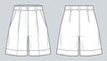 Cuff Shorts technical fashion illustration. Short Pants fashion flat technical drawing template, high waist, pockets Royalty Free Stock Photo