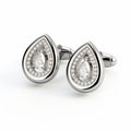 White Gold Pear Tear Shaped Cufflinks With Ornamental Details Royalty Free Stock Photo